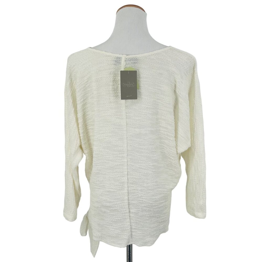 NWT Anthropologie Cream White Textured Side Tie Sweater | Coastal Grandmother M - Picture 4 of 9